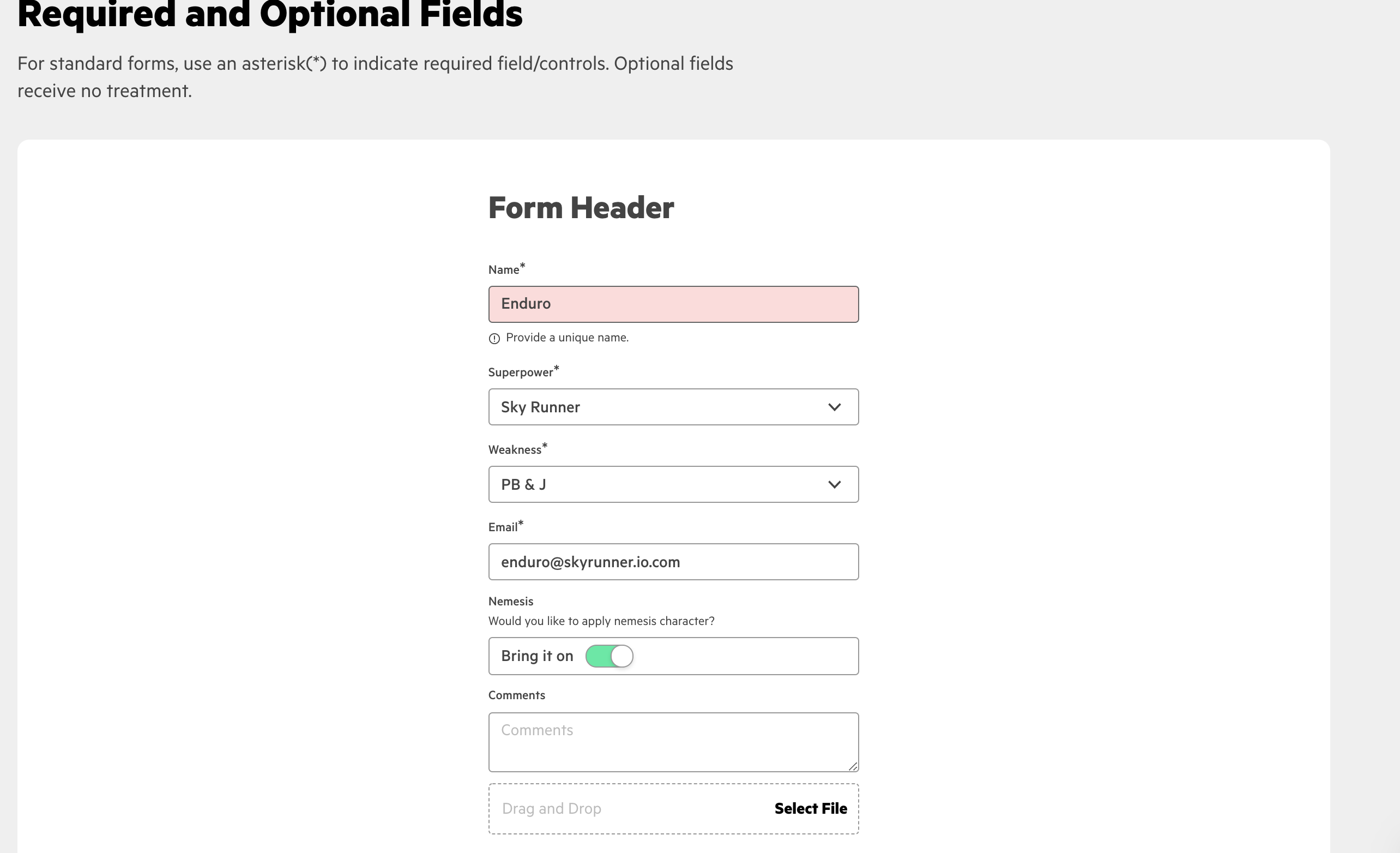 HPE Design System FileInput Form Example